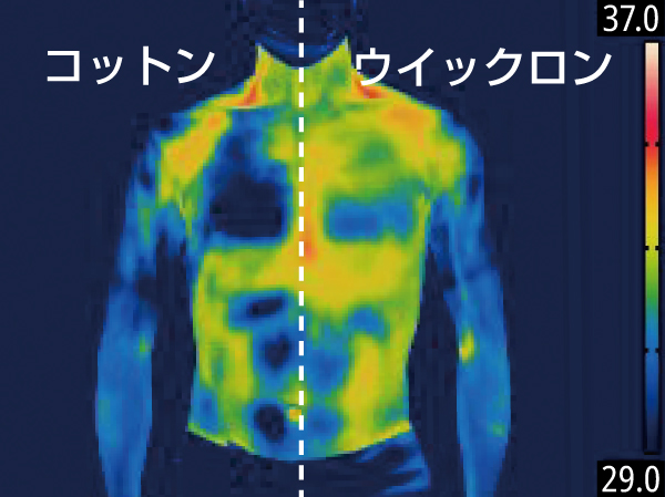 コットンとウイックロンの温度差の比較