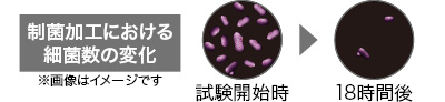 制菌加工における細菌数の変化：試験開始時から18時間後、減少する。