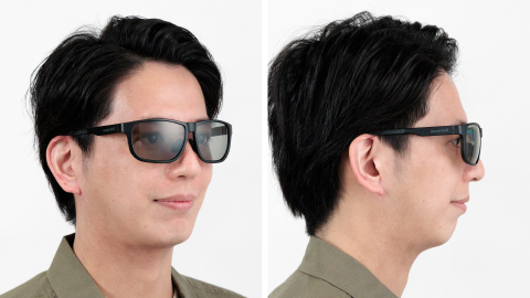 男性がランブラーグラス掛けた、斜め前からと真横からの着用イメージ